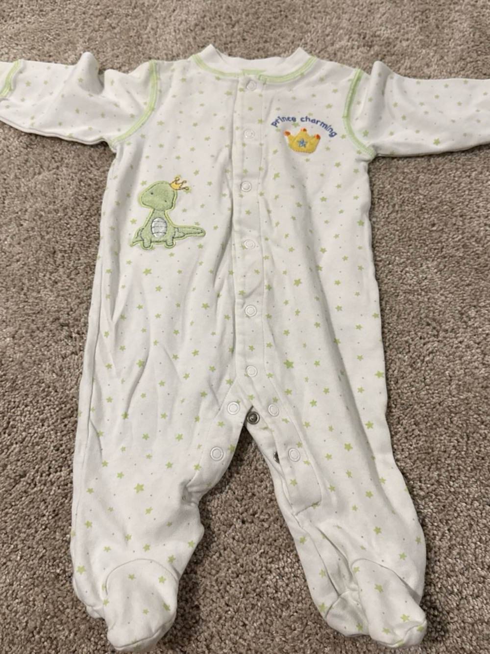 Vintage Carters Baby One-Piece Footed Sleeper Light Green Star Print 0-3 months
